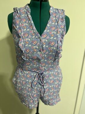 Lily Rose Blue Floral Button-Front Romper